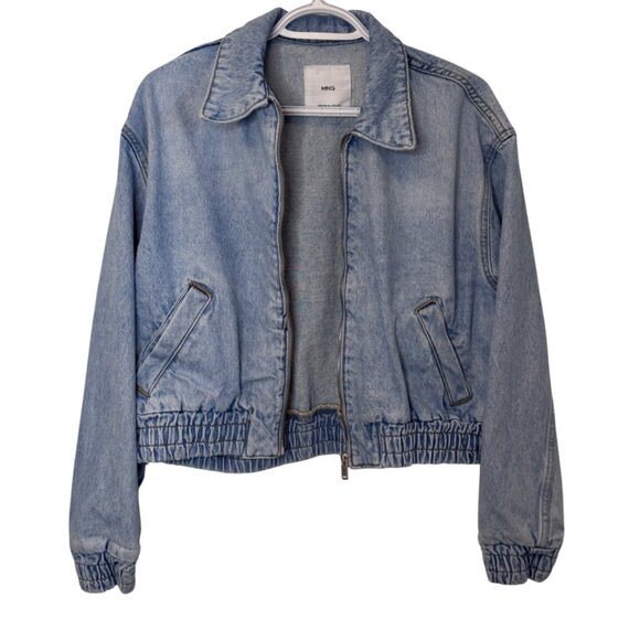 Mango blue collared full zip denim bomber jacket size M - Picture 7 of 14